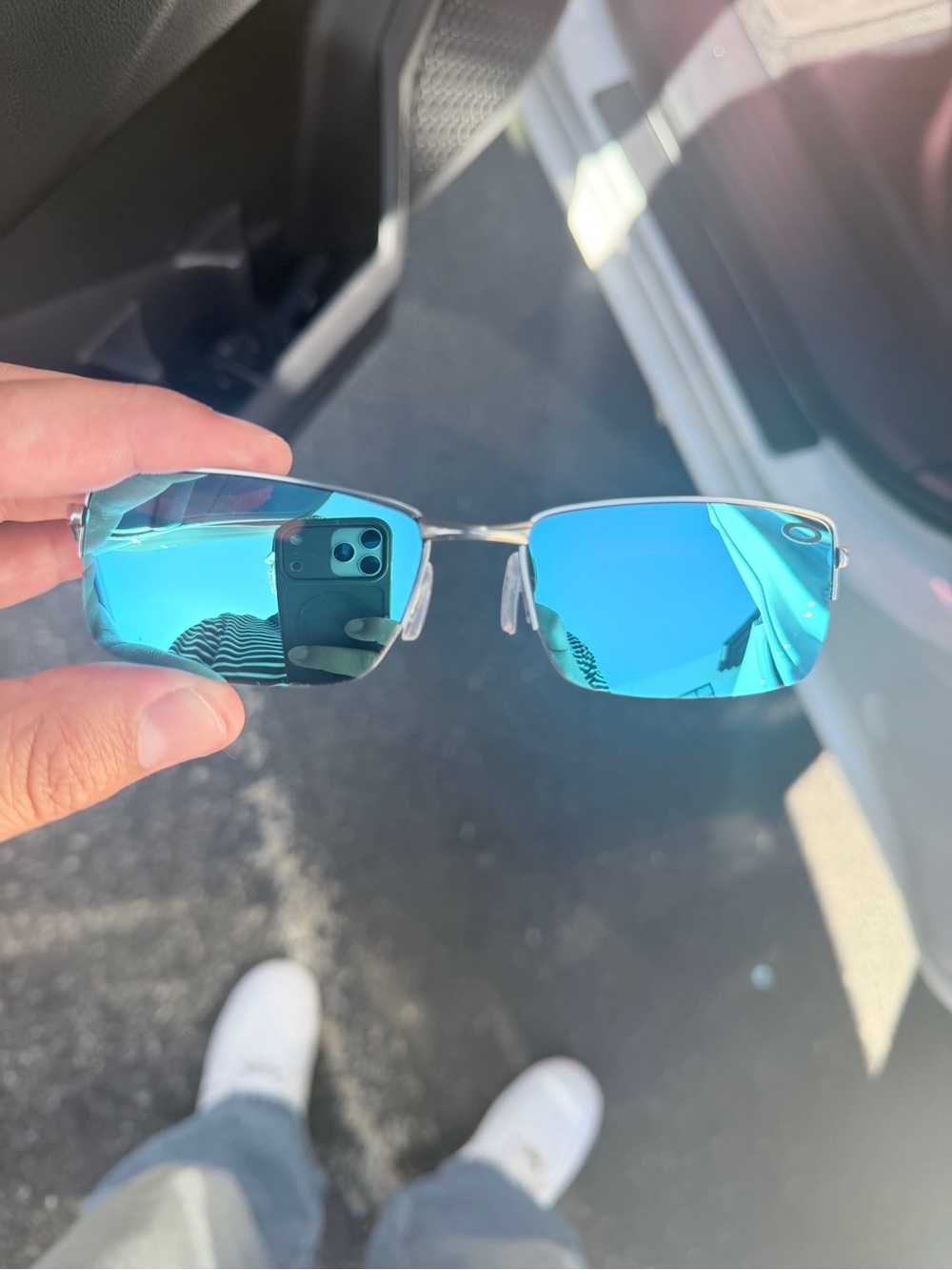 Oakley Blue Mirrored Rimless Men's Sunglasses